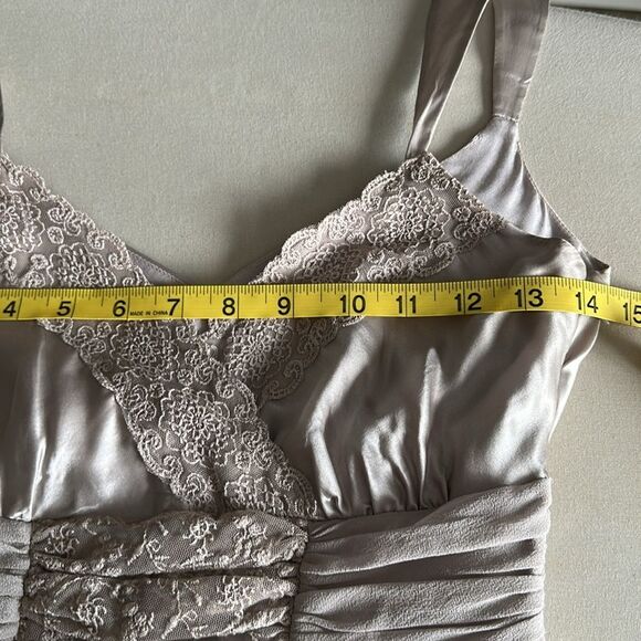 Anthropologie Lil 100% Silk Lace Midi Dress Size 2 Taupe Cocktail Style Y2K - Picture 7 of 9